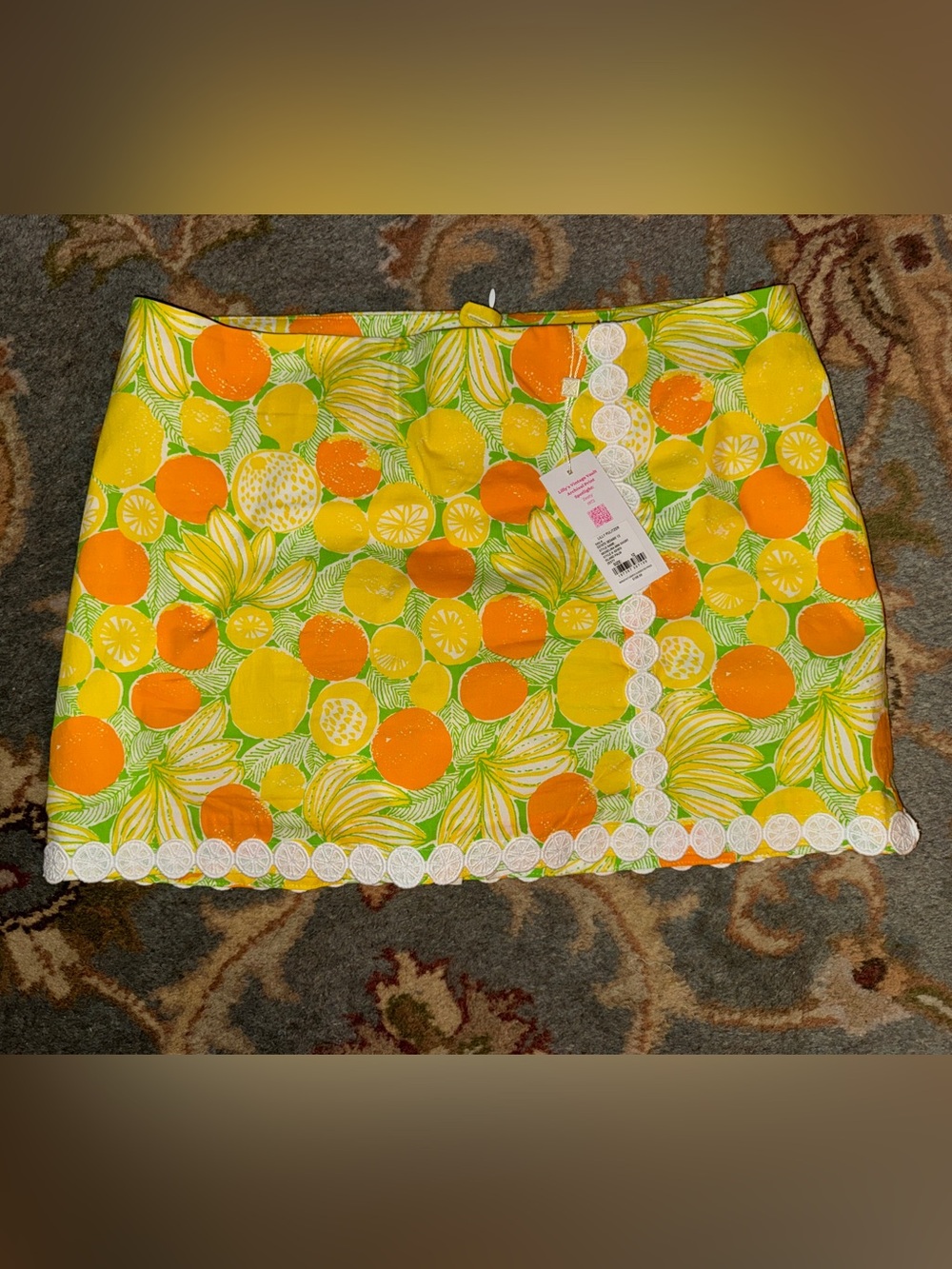 NWT Lilly Pulitzer size 12 Michelina Yellow Orange Citrus Lace-Trim Mini Skort
